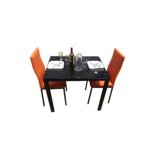 SALLE A MANGER 2 PLACES + TABLE EN VERRE NOIR(COULEUR ORANGE)