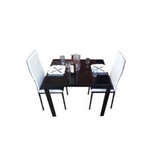 SALLE A MANGER 2 PLACES + TABLE EN VERRE NOIR(COULEUR NOIR ET BLANC)